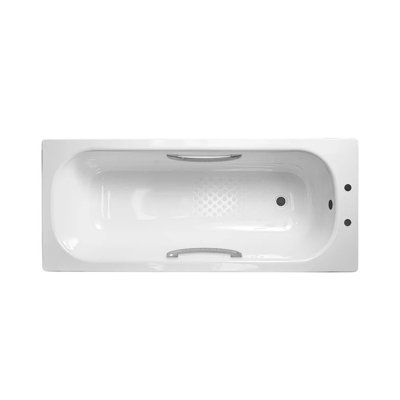 Nes Home 1700 x 700mm 2TH Steel Enamel Bath with Chrome Handles & Anti Slip Base