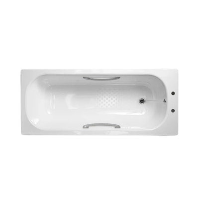 Nes Home 1700 x 700mm 2TH Steel Enamel Bath with Handles & Anti Slip Base