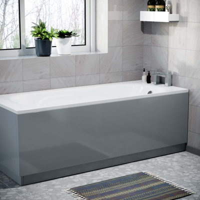 Nes Home 1800 mm Steel Grey Front Side Bath Panel Durable PVC + Plinth