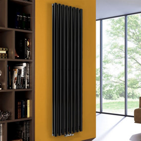 Nes Home 1800 x 480 mm Central Connection Vertical Designer Radiator Black Double Oval Tube