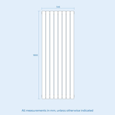 Nes Home 1800 X 546 mm Central Connection Vertical Flat Panel White Designer Radiator - 4