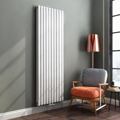 Nes Home 1800 x 600 mm Central Connection Vertical Designer Radiator White Double Oval Tube