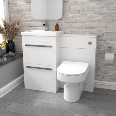 Nes Home 2 Drawers White Basin Vanity, WC Unit & Back To Wall Comfort Toilet