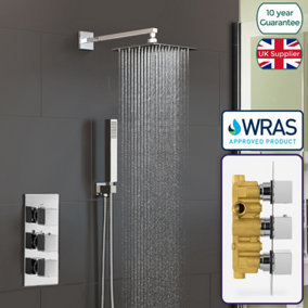 Nes Home 2 Way Concealed Thermostatic Shower Mixer Valve Chrome 200mm Slim Overhead