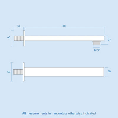 Nes Home 200mm Thin Square Brass Rectangle Swivel Shower Head 300mm Wall Mounted Arm Chrome - 4