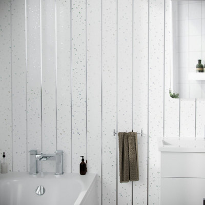 Nes Home 2700x 200mm PVC Cladding Wall Ceiling Panels White Galaxy Silver - 3