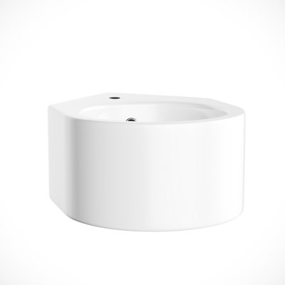 Nes Home 300 X 435mm Bathroom Wall Hung Cloakroom Ceramic Compact Corner Basin Sink And Fittings - 4