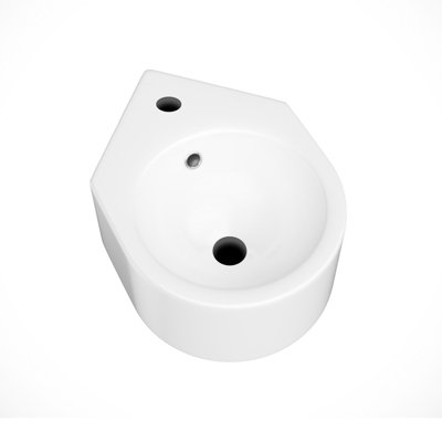 Nes Home 300 X 435mm Bathroom Wall Hung Cloakroom Ceramic Compact Corner Basin Sink And Fittings - 5