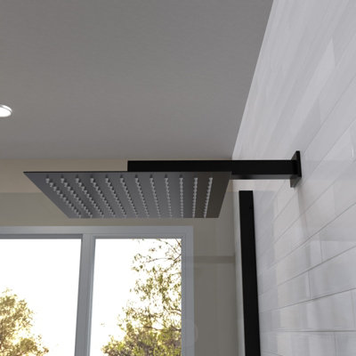 Nes Home 300mm Bathroom Rainfall Square Overhead Shower Slim Head Matte Black - 3