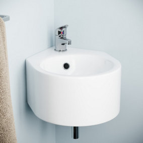 Nes Home 300mm Bathroom Wall Hung Cloakroom Ceramic Compact Corner Basin Sink