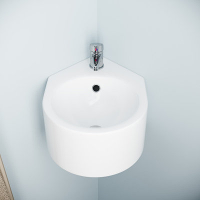 Nes Home 300mm Bathroom Wall Hung Cloakroom Ceramic Compact Corner Basin Sink - 3