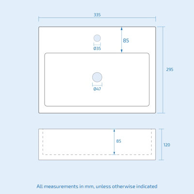 Nes Home 335 x 295mm Cloakroom Rectangle Counter Top Basin Sink - 8