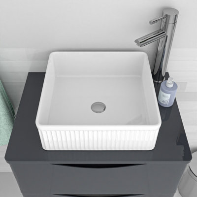 Nes Home 370mm Fluted Square Countertop Sink Gloss White