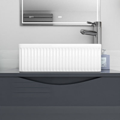 Nes Home 370mm Fluted Square Countertop Sink Gloss White