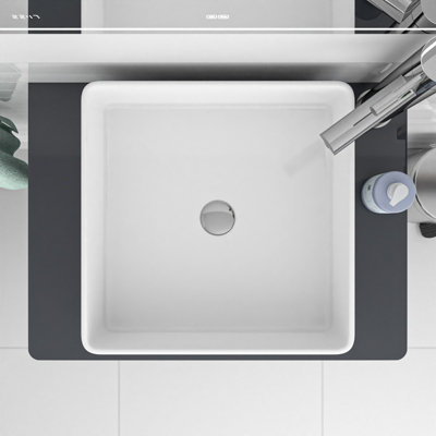 Nes Home 370mm Fluted Square Countertop Sink Gloss White