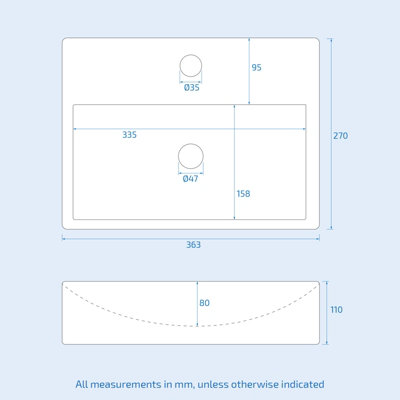 Nes Home 375 x 270mm Cloakroom Rectangle Counter Top Basin Sink - 6