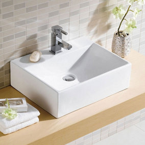 Nes Home 375mm x 110mm Bathroom Peregrine Cloakroom Counter Top or Wall Hung Ceramic Basin Sink and Fittings