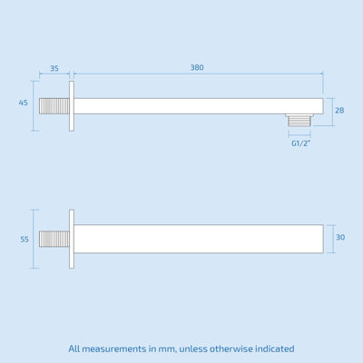 Nes Home 380MM Rectangular Brass Chrome Finish Wall Mounted Shower Arm