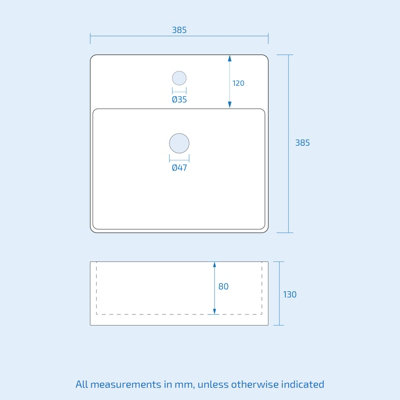 Nes Home 385 x 385mm Cloakroom Square Counter Top Basin Sink - 7