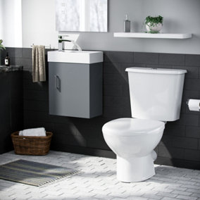 Nes Home 400mm Cloakroom Wall Hung Basin Vanity Unit & Close Coupled Toilet Dark Grey