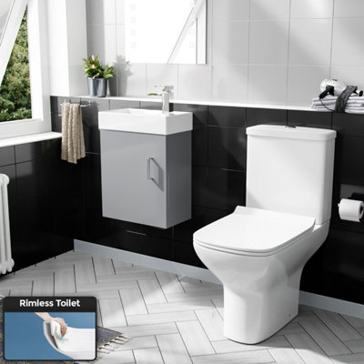 Nes Home 400mm Grey Wall Hung Vanity Cabinet & Close Coupled Toilet WC Pan Carder Price Comparisons | Compare The Build