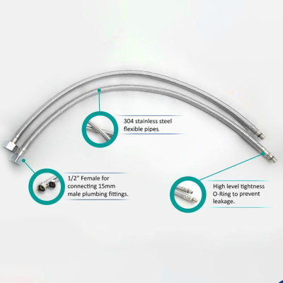 Nes Home 400mm Pair of G 1/2" BSP Kitchen or Basin Mixer Flexi Hose Pipe Tails