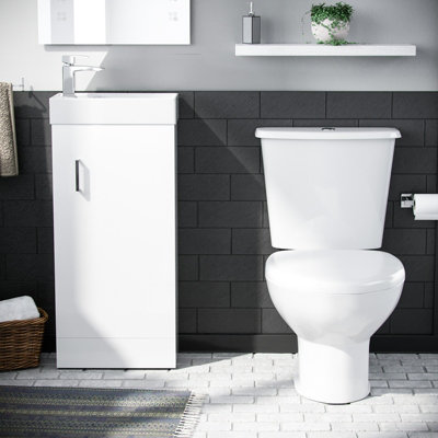 Nes Home 400mm Vanity Basin Unit & Close Coupled Toilet White