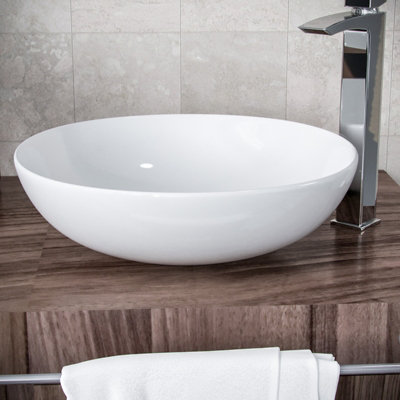 Nes Home 405mm Large Round Cloakroom Stand Alone Counter Top Basin Sink Bowl - 3