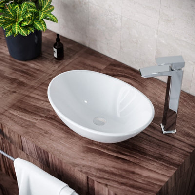 Nes Home 410 x 335mm Oval Cloakroom Counter Top Basin Sink Bowl - 3