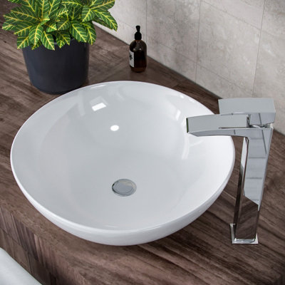 Nes Home 410mm Large Round Cloakroom Stand Alone Counter Top Basin Sink Bowl