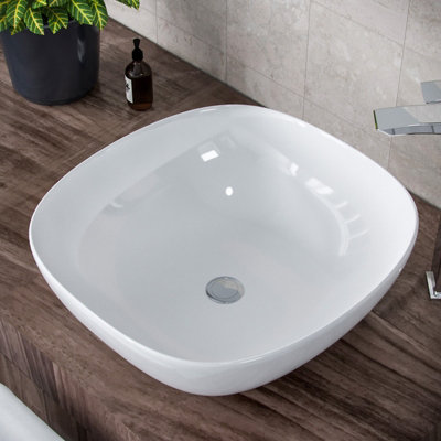 Nes Home 410mm Square Rounded Edge Cloakroom Counter Top Basin Sink Bowl - 3