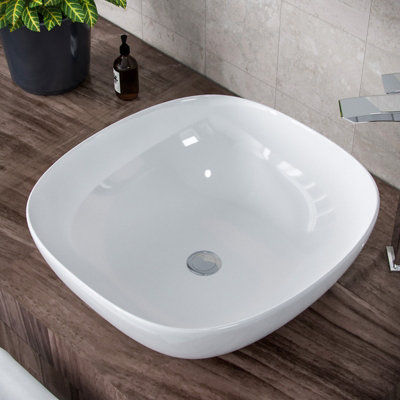 Nes Home 410mm Square Rounded Edge Cloakroom Counter Top Basin Sink Bowl