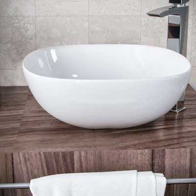 Nes Home 410mm Square Rounded Edge Cloakroom Counter Top Basin Sink Bowl - 4