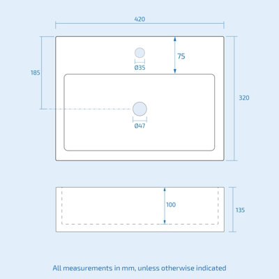Nes Home 420 x 320mm Cloakroom Rectangle Shape Rounded Edges Counter Top Basin - 8