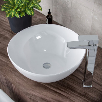 Nes Home 420mm Counter Top Round Bowl Basin Cloakroom Bathroom Wash Sink