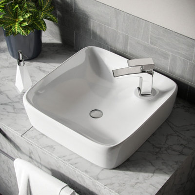 Nes Home  430 x 430mm Cloakroom Square Shape Rounded Edge Counter Top Basin Sink - 3