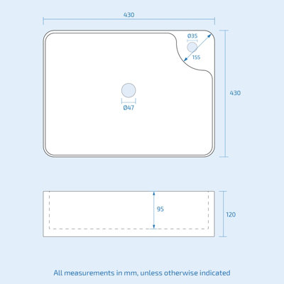 Nes Home  430 x 430mm Cloakroom Square Shape Rounded Edge Counter Top Basin Sink - 7