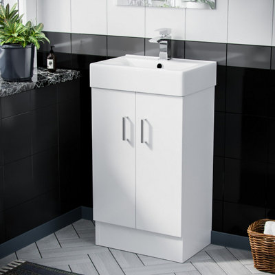 Nes Home 450 mm White Basin Sink Flat Pack Vanity Cabinet Unit Bathroom ...