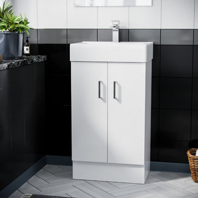 Nes Home 450 mm White Basin Sink Flat Pack Vanity Cabinet Unit Bathroom ...