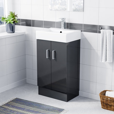 Nes Home 450mm Anthracite Basin Sink Vanity Cabinet Unit Bathroom Furniture