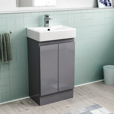 Nes Home 450mm Freestanding Basin Vanity Unit 2 doors Steel Grey Flat Pack