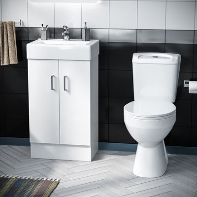 Nes Home 450mm Freestanding Basin Vanity Unit & Close Coupled Toilet Set