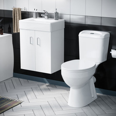 Nes Home 450mm Wall Hung Basin Vanity Unit & Close Coupled Toilet Set Price Comparisons | Compare The Build