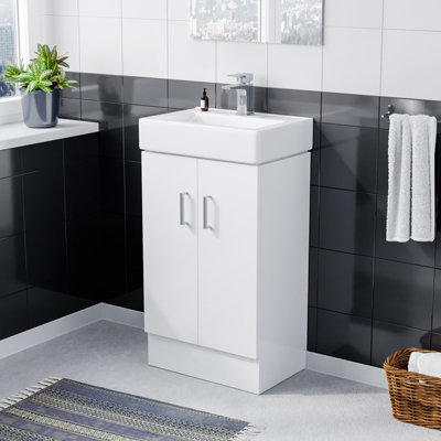Nes Home 450mm White 2 Doors Basin Vanity Unit Bathroom Cabinet Price Comparisons | Compare The Build