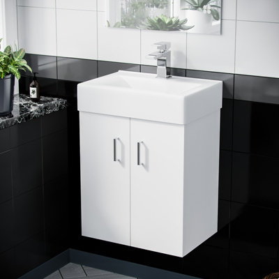 Nes Home 450mm White 2 Doors Basin Vanity Unit Wall Hung Bathroom Cabinet Price Comparisons | Compare The Build