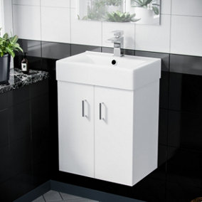 Nes Home 450mm White Ceramic Basin Vanity MDF Cabinet Bathroom Wall Hung Unit