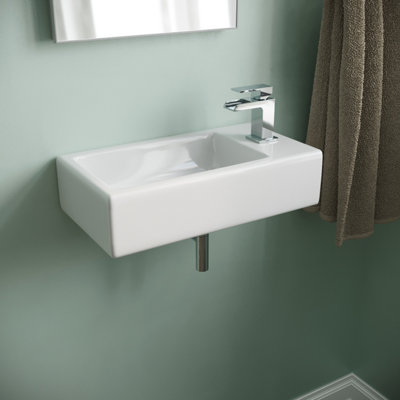 Nes Home 455 x 250mm Large Rectangle Wall Hung Cloakroom Basin Sink