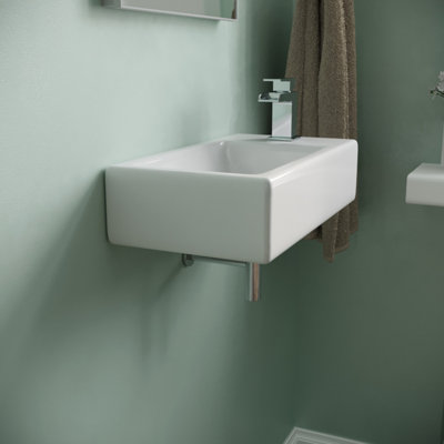 Nes Home 455 x 250mm Large Rectangle Wall Hung Cloakroom Basin Sink - 3