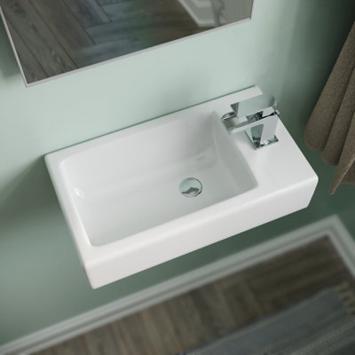 Nes Home 455 x 250mm Large Rectangle Wall Hung Cloakroom Basin Sink - 4