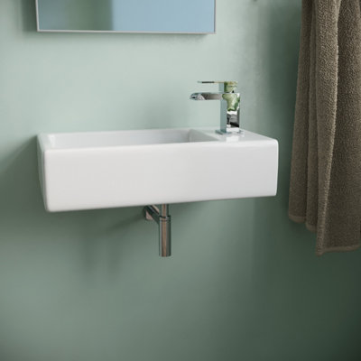 Nes Home 455 x 250mm Large Rectangle Wall Hung Cloakroom Basin Sink - 5